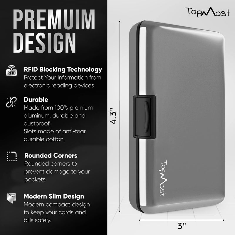 TopMost Aluminum Wallet, Card Case Wallet, Metal RFID Credit Card Holder for Men & Women, 6 Cotton Slots for 12 Cards And Bills, Rfd Protective (Silver) - Image 2